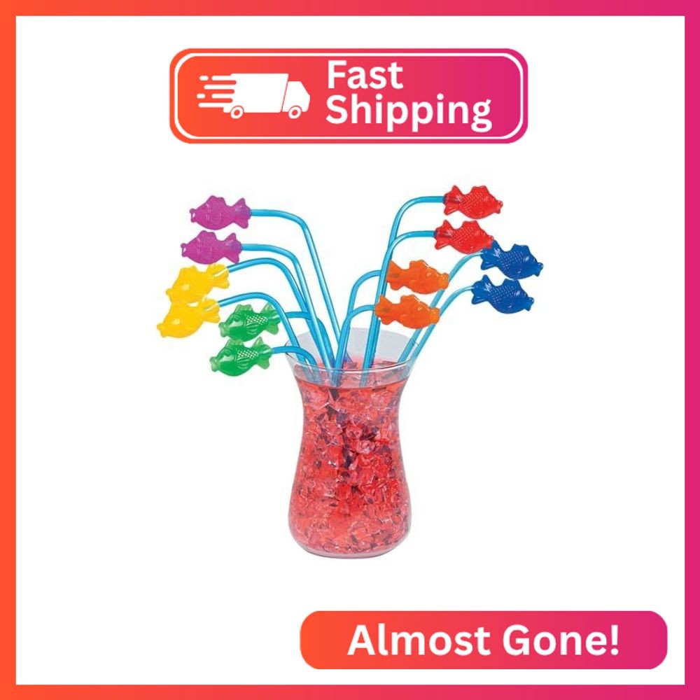 Fun Express Plastic Tropical Fish Straws (Pack of 12)