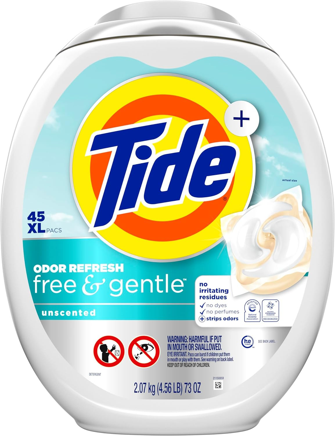 Tide PODS Free and Gentle Odor Refresh Laundry Detergent Packs, 45 Count, Hypoal