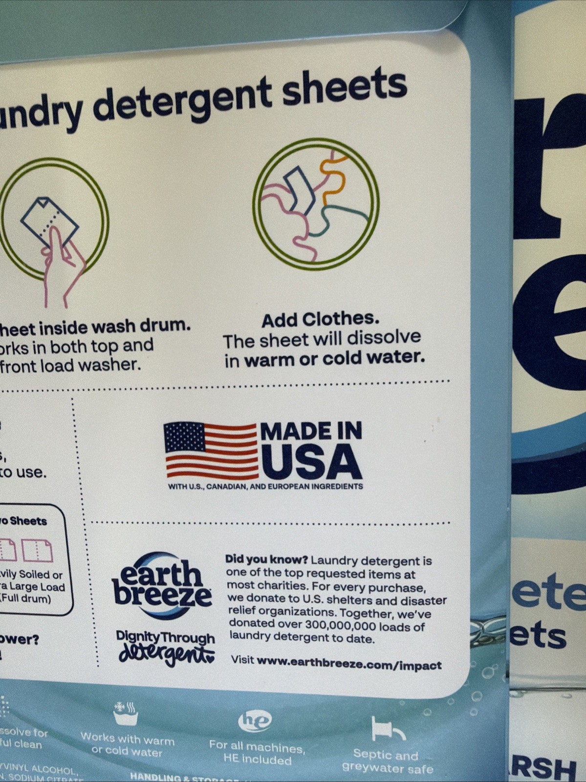 Full Case Earth Breeze Laundry Detergent Sheets-Fragrance Free (480 Loads) 8 Pks