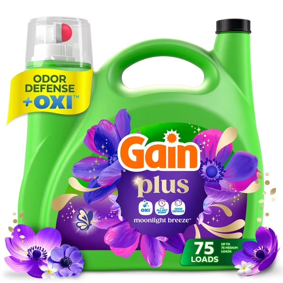 Gain Plus Liquid Laundry Detergent, Odor Defense + OXI, Moonlight Breez 99 fl oz