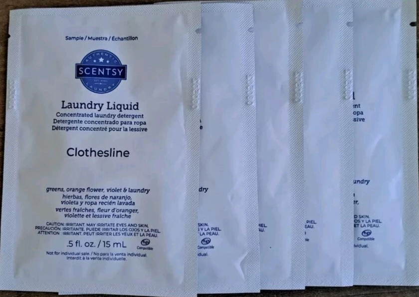 NEW LOT of 5 Scentsy Clothesline Laundry Liquid Samples Travel Size .5 fl oz