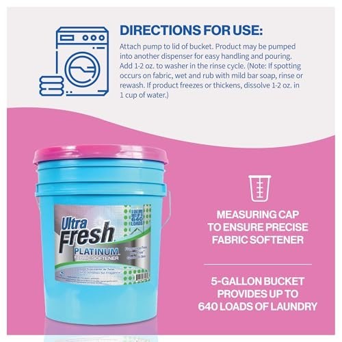 5 Gallon Liquid Fabric Softener for All Machines, 640 Loads, Fragrance & Dye Fre