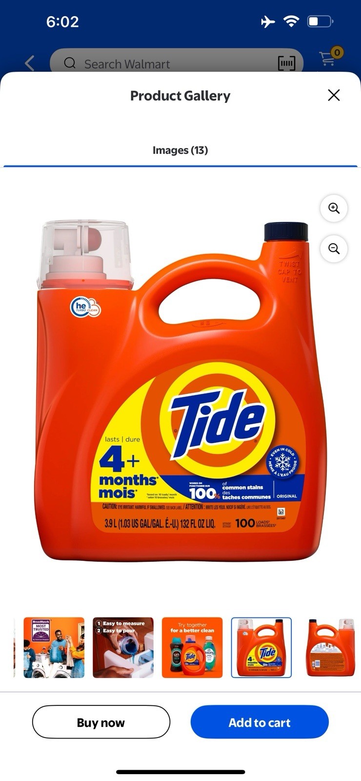 Tide Laundry Detergent Liquid, Original Scent, 132 fl oz, 100 Loads, HE Compatib