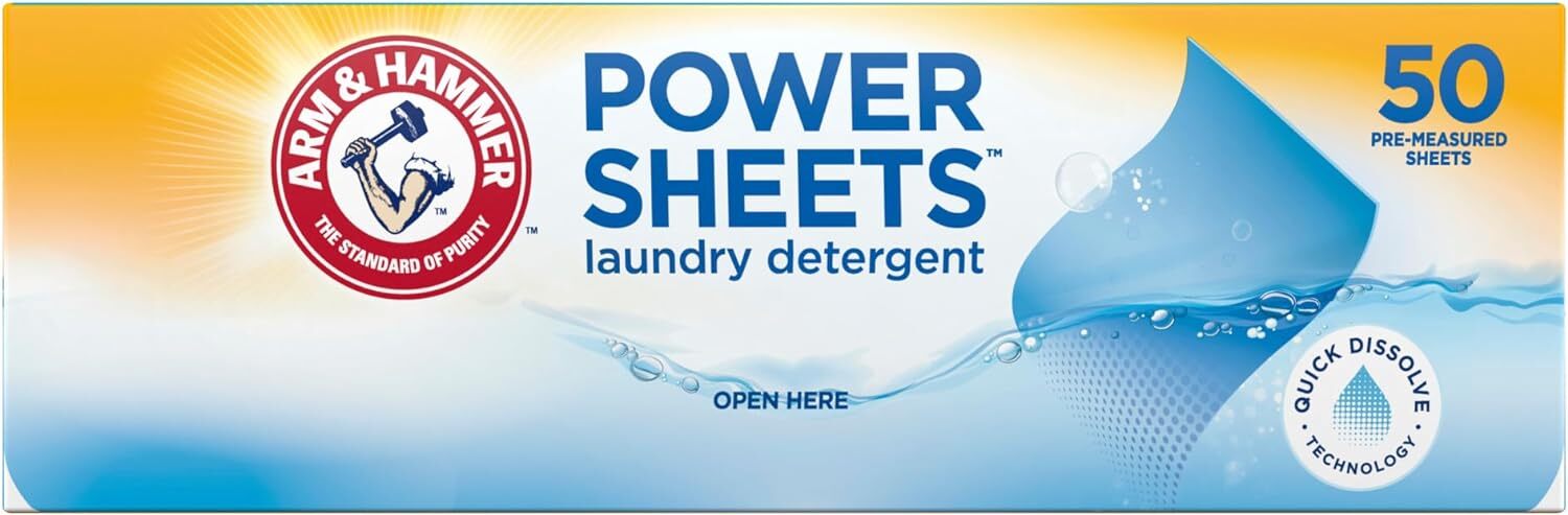 Power Sheets Laundry Detergent, Fresh Linen 50Ct, up to 100 Small Loads