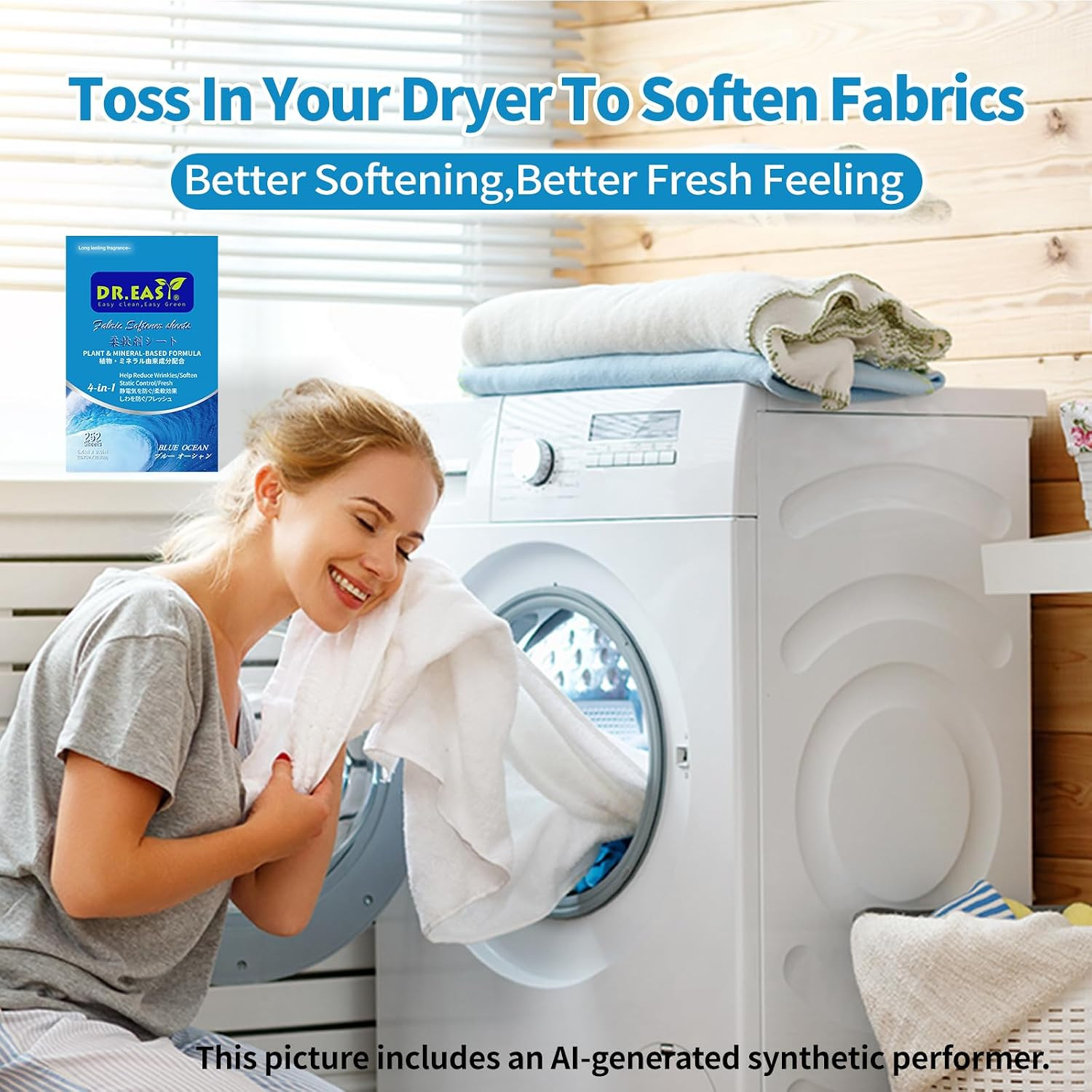 DR.EASY Dryer Sheets Plant Based Formula 252 Ct BLUE Ocean,Softener Sheets for L