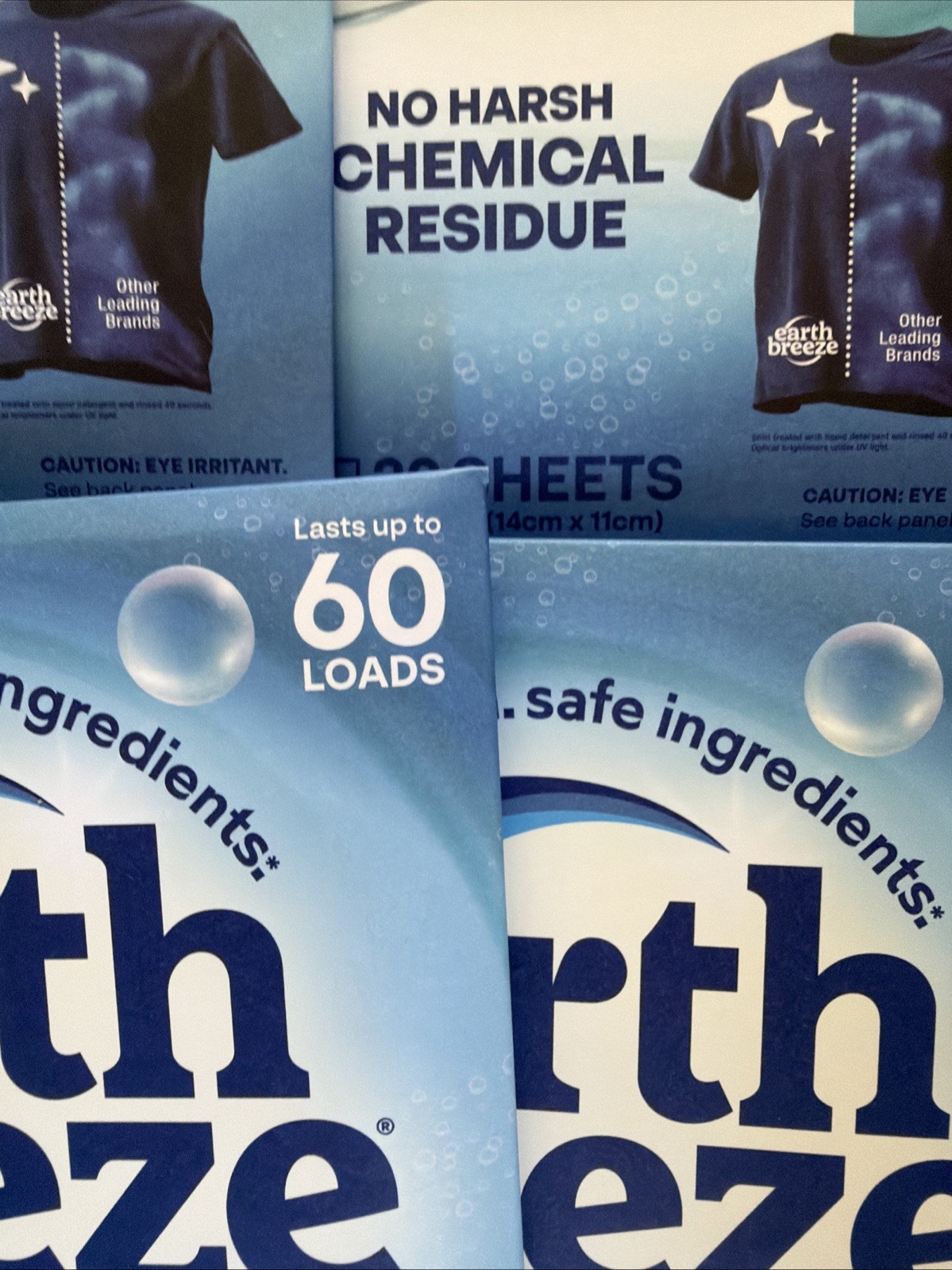 Full Case Earth Breeze Laundry Detergent Sheets-Fragrance Free (480 Loads) 8 Pks