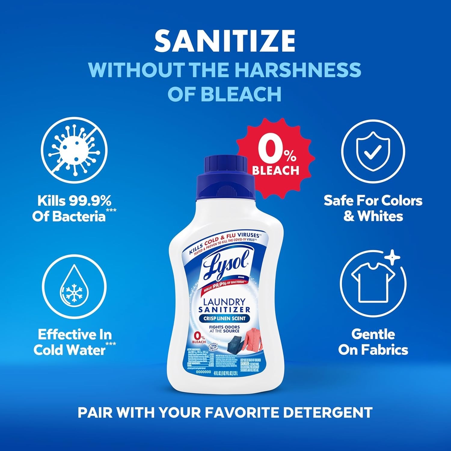 Disinfectant Laundry Sanitizer – Odor Eliminator in Crisp Linen, 41 Fl Oz