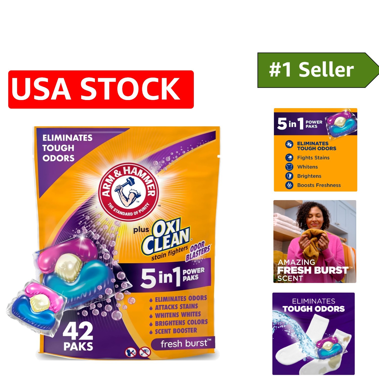 Fight Tough Odors & Stains with Plus OxiClean Power Paks – 42 Count Fresh Burst