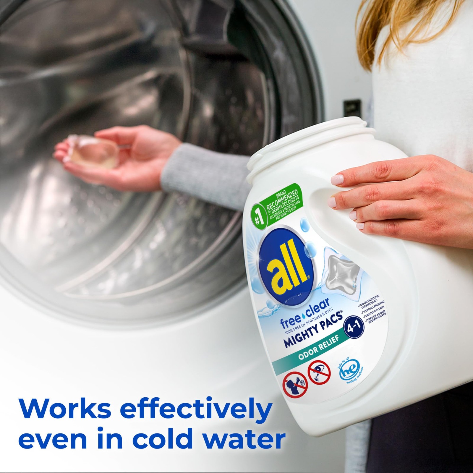 all free clear MIGHTY PACS Odor Relief, Laundry Detergent Pacs, 56 Count, Uns…