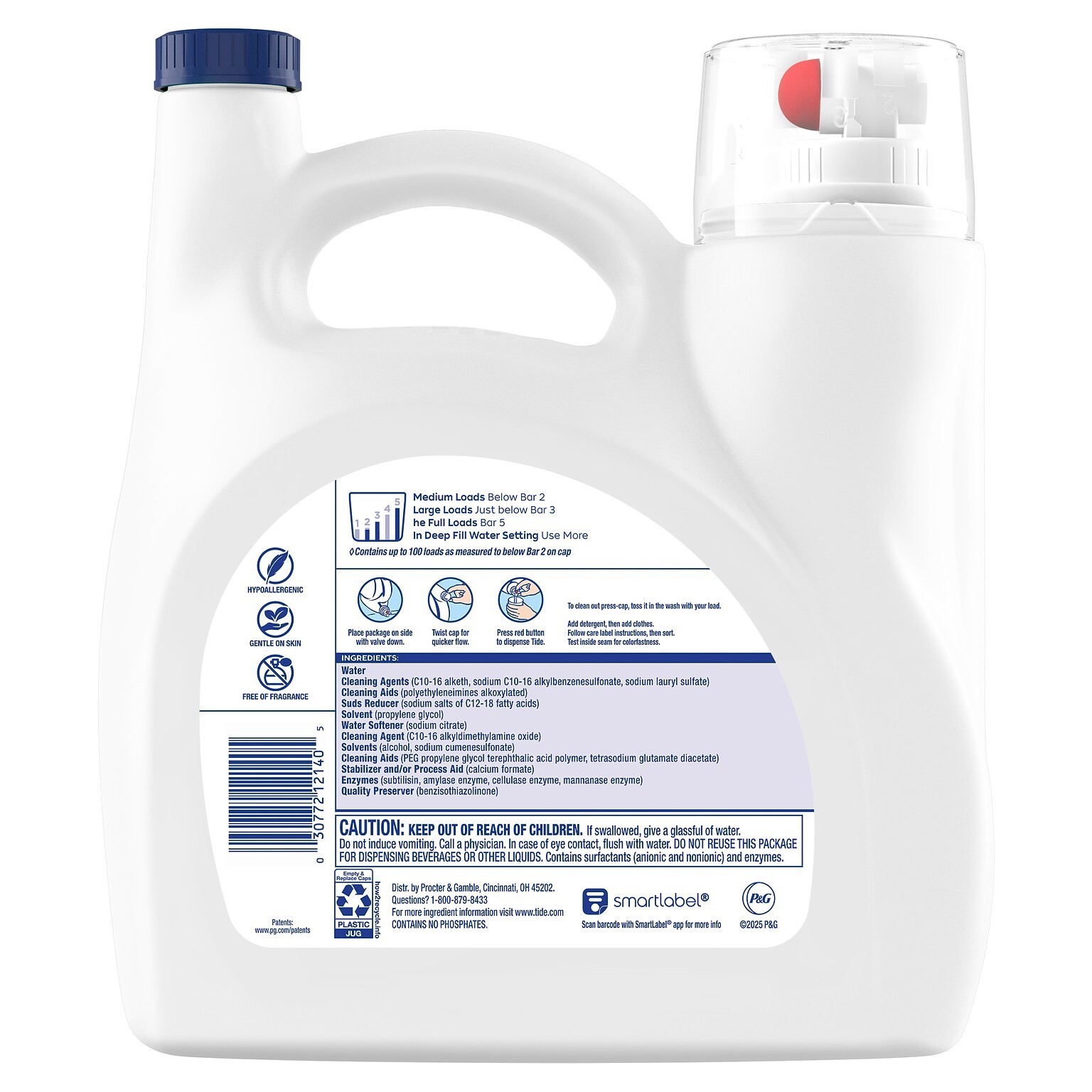 Tide Free & Gentle HE Liquid Laundry Detergent, 100 Loads, 132 fl. oz. (12140)