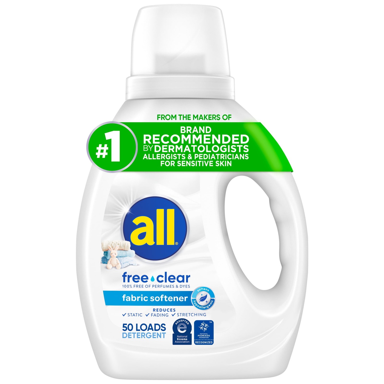 All Liquid Fabric Softener, Free Clear, 34 fl oz, 50 Loads