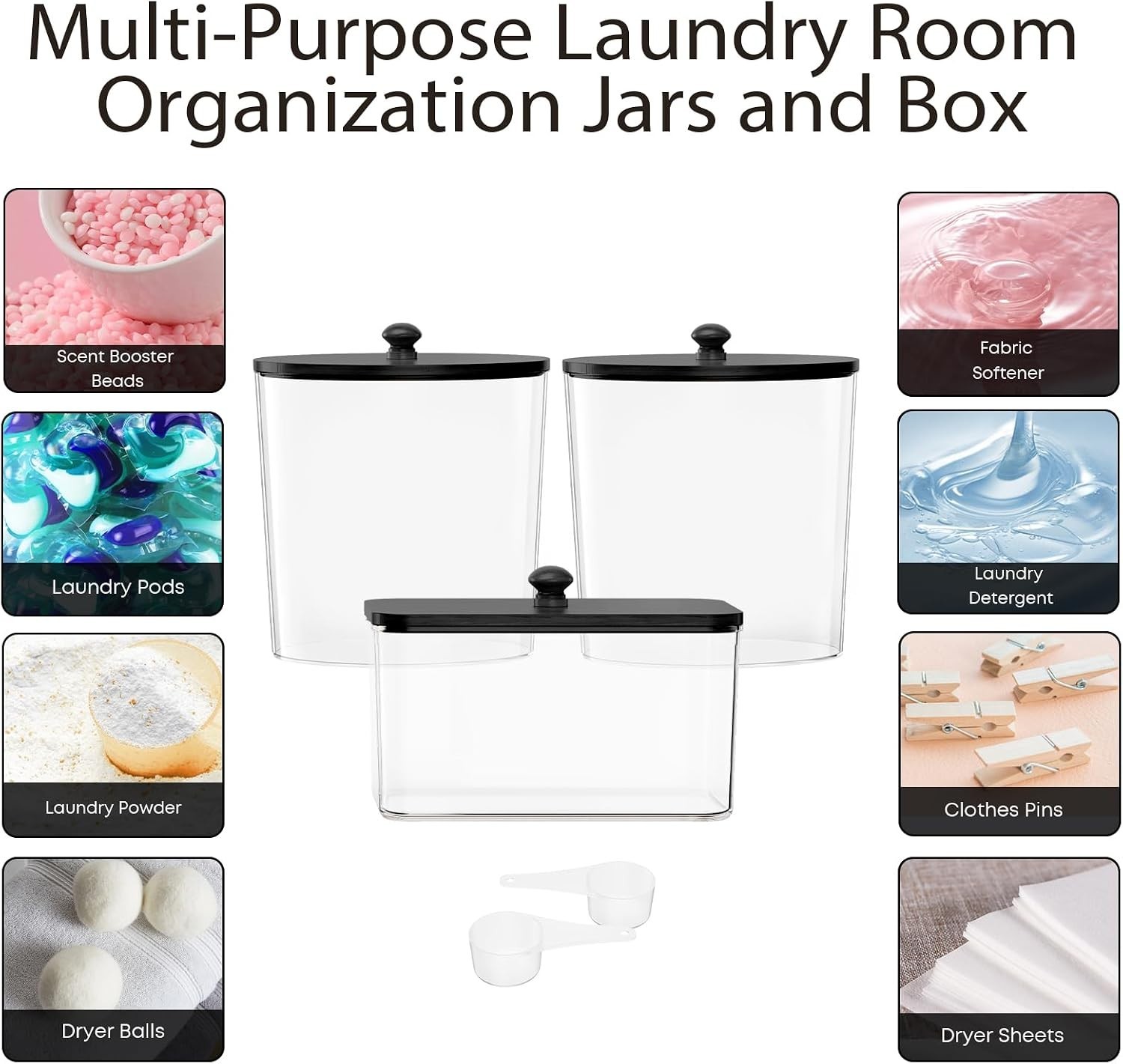3 Pack Clear Laundry Powder Container & Dryer Sheet Holder,Black Lid | Modern…