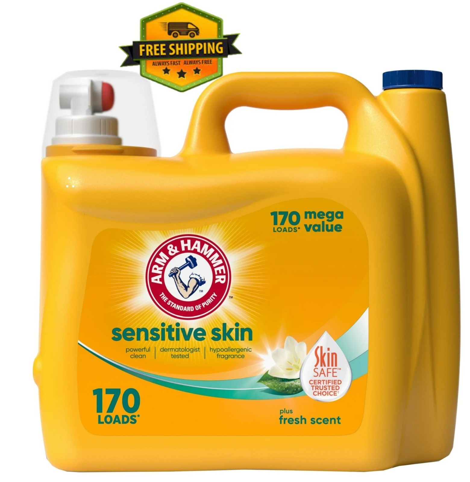 ARM & HAMMER Sensitive Skin Plus Fresh Scent Liquid Detergent, 170 oz, 170 Loads