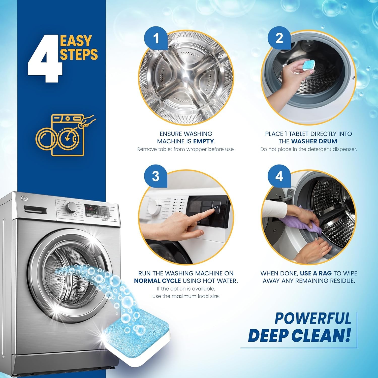 Washing Machine Cleaner Tablets 24 Pack – Deep Cleaning for Front &…