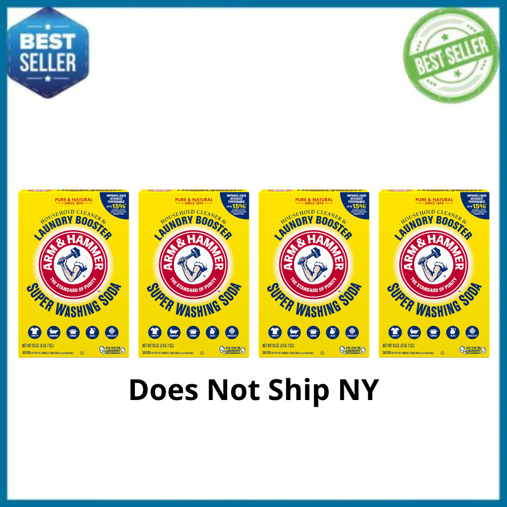 Arm & Hammer Super Washing Soda Detergent Booster Cleaner, 55 oz Box, 4 Pack