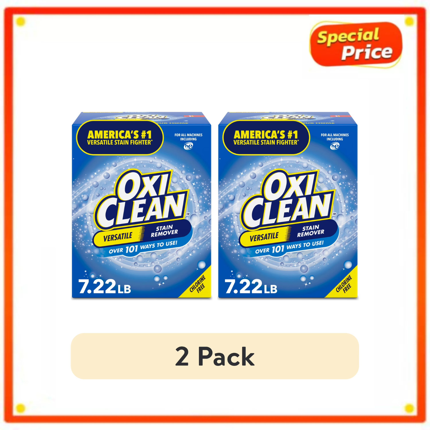 2 Pack OxiClean Versatile Stain Remover Powder 7.22 lb Laundry Cleaner