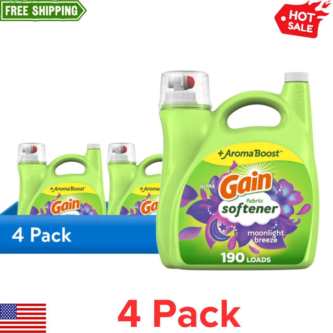 (4 Pack) Gain Fabric Softener Liquid Moonlight Breeze 140 fl oz 190 Loads