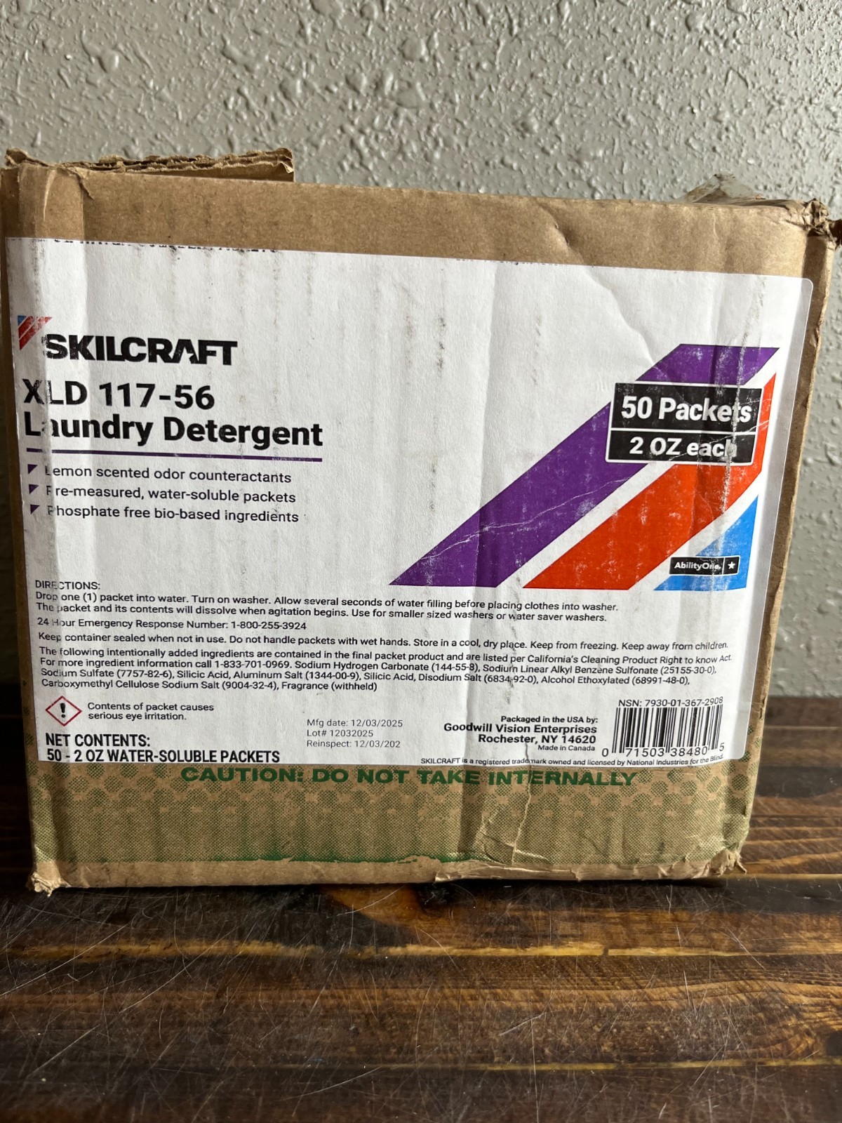 SKILCRAFT XLD 117-56 Laundry Detergent 50 Packets Lemon Scented 2 OZ Each