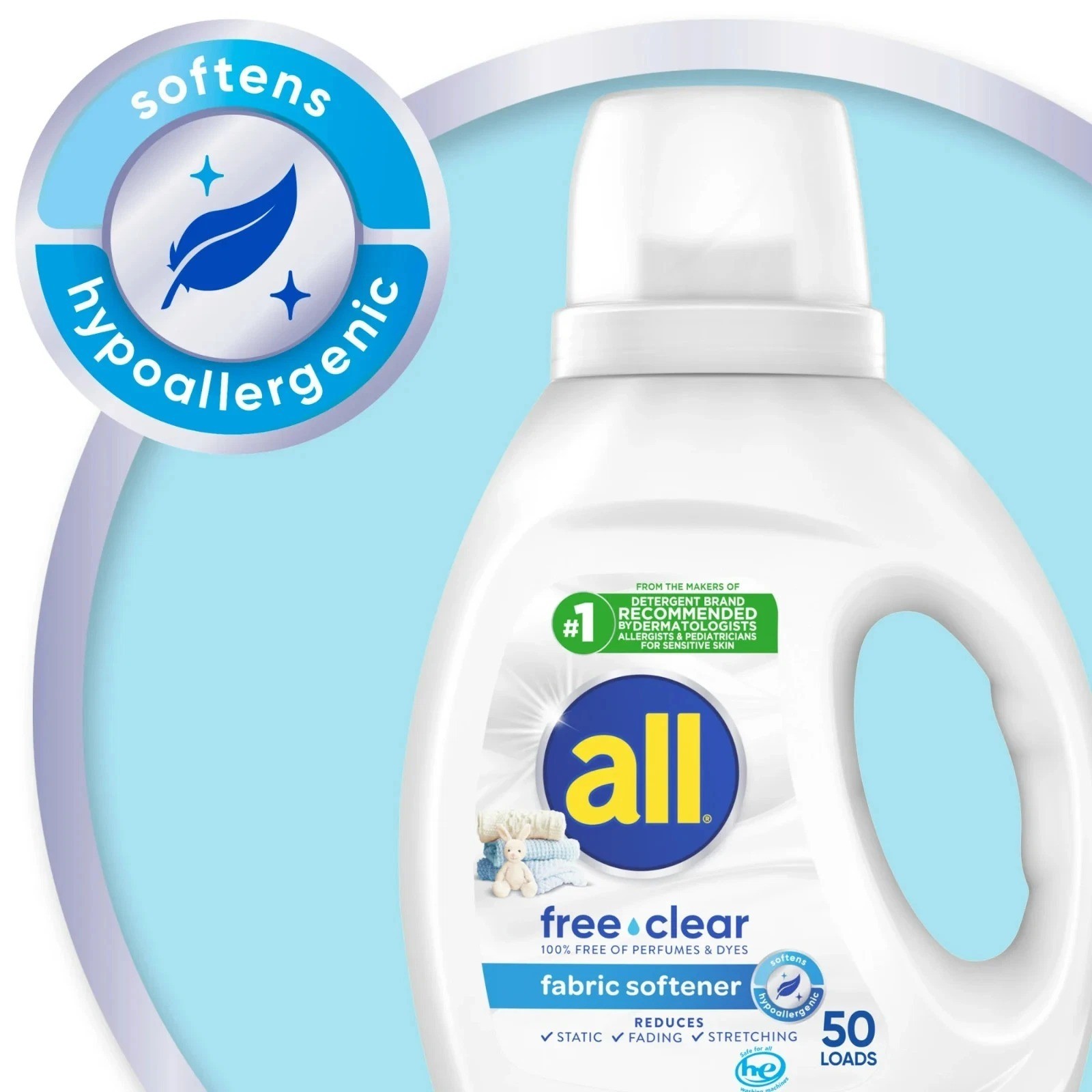 All Liquid Fabric Softener, Free Clear, 34 fl oz, 50 Loads