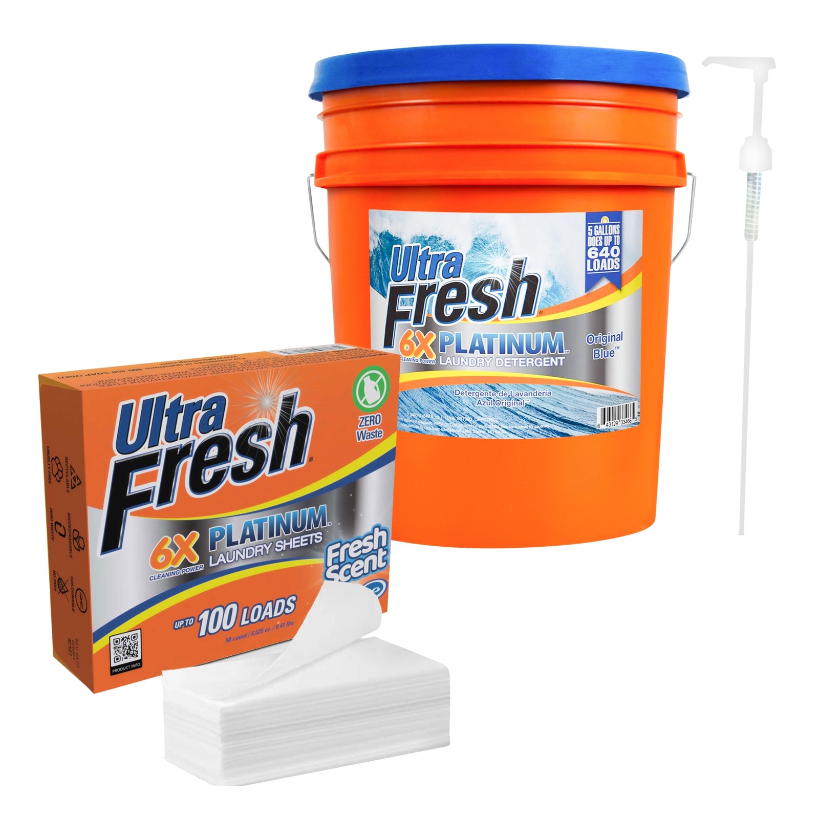 Ultra Fresh 6X Platinum 5 Gal Laundry Detergent & Platinum 6X Laundry Sheets