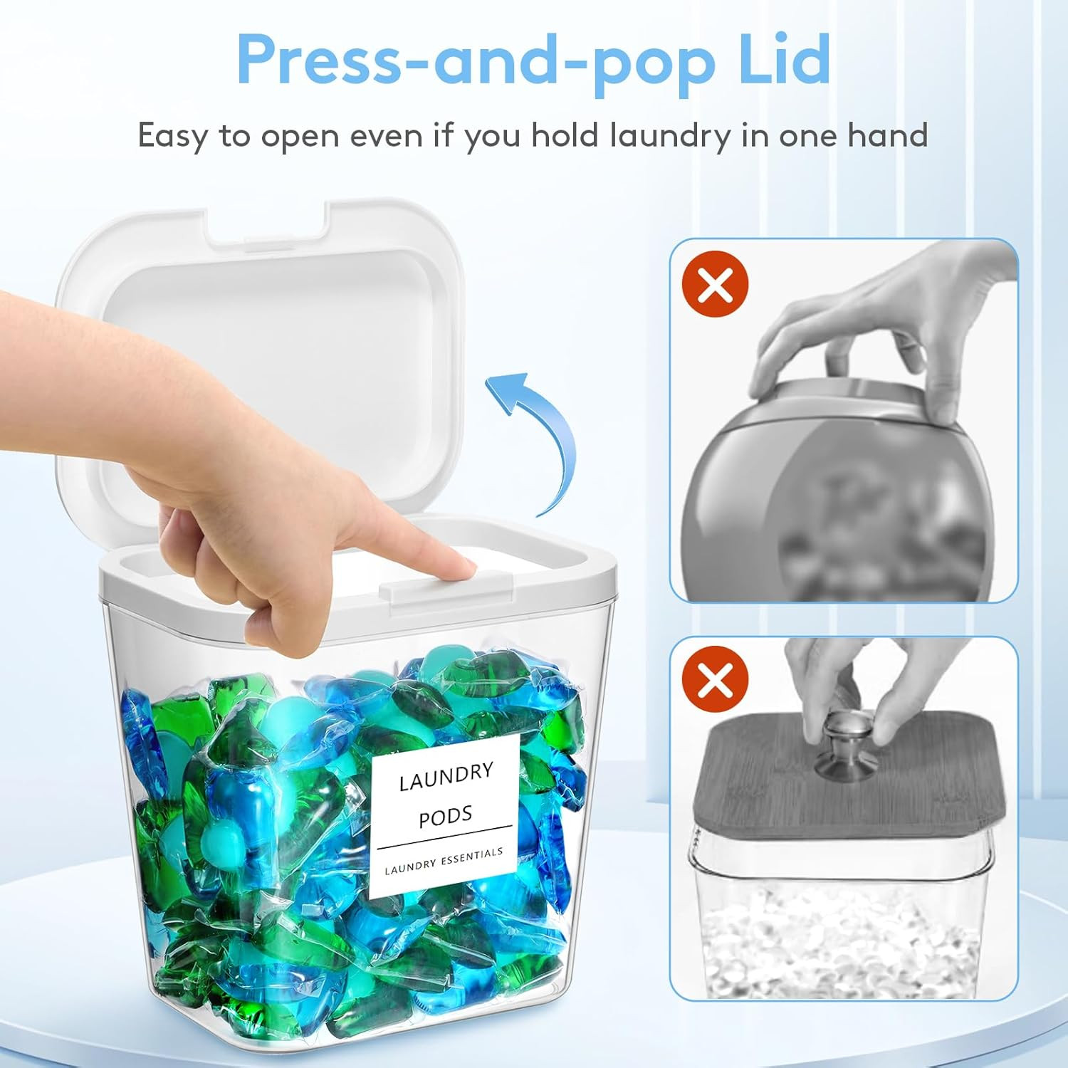 Laundry Pods Container with Pop-Up Lid, Laundry Room Organization, Dryer Sheet H
