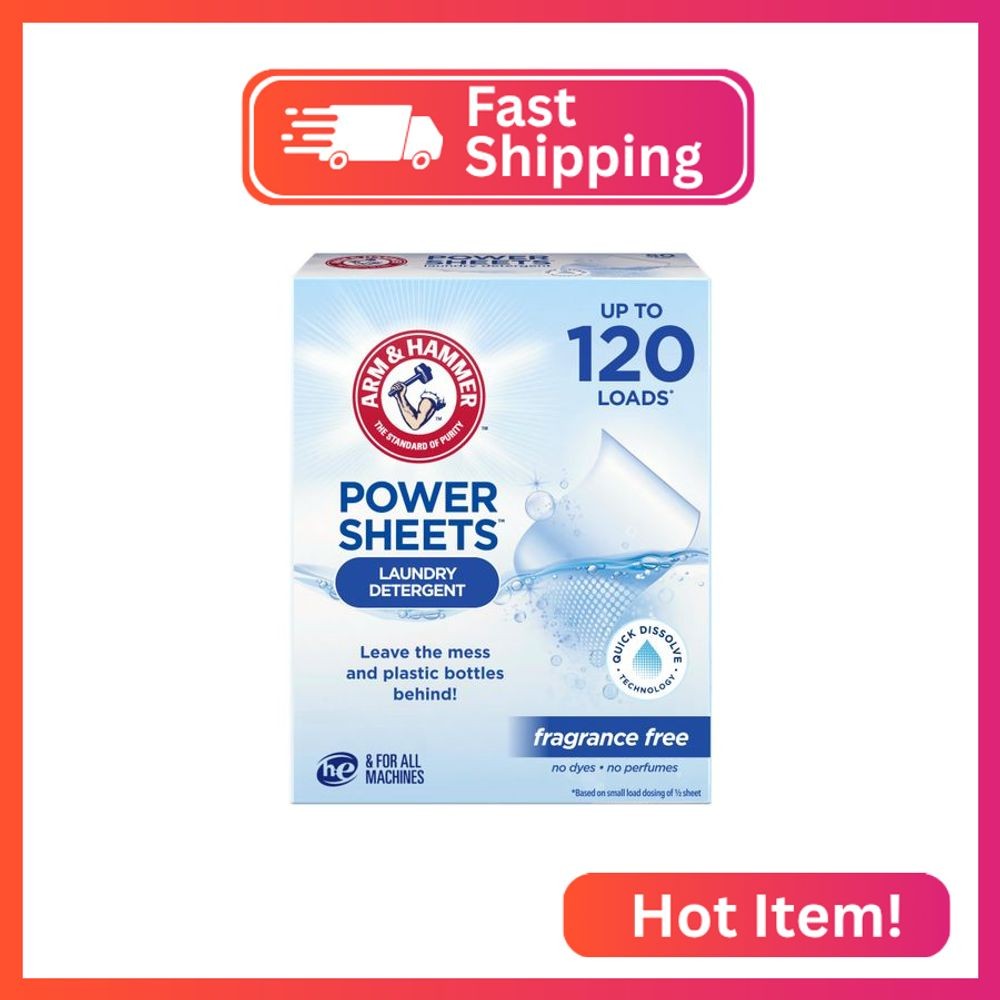 ARM & HAMMER Power Sheets Laundry Detergent, Fragrance Free, No Dyes or Perfumes