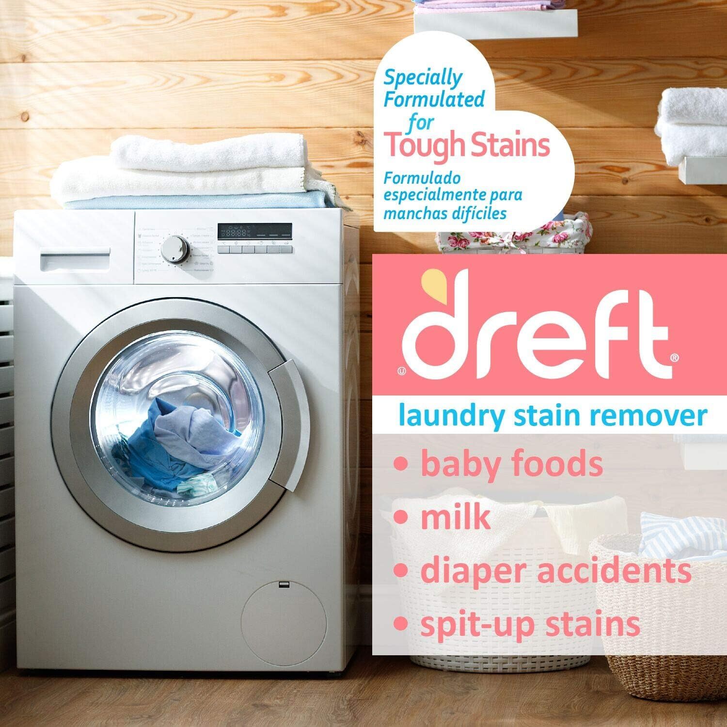 Dreft Stain Remover for Baby Clothes, Fragrance Free 24.35 Fl Oz (Pack of 2)