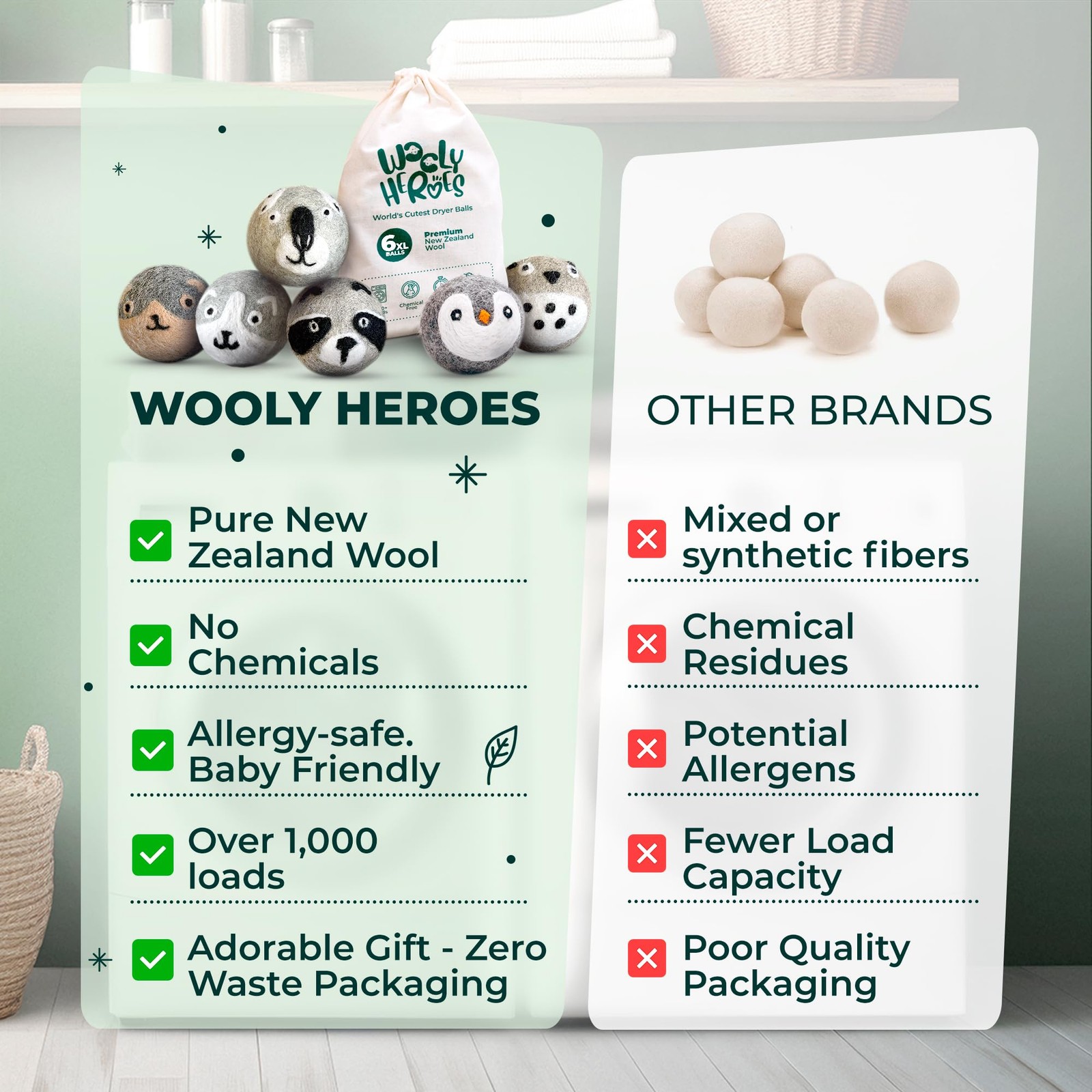 Chemical Free & Baby Safe Reusable Wool Dryer Balls XL 6Pack Reduces Static,…