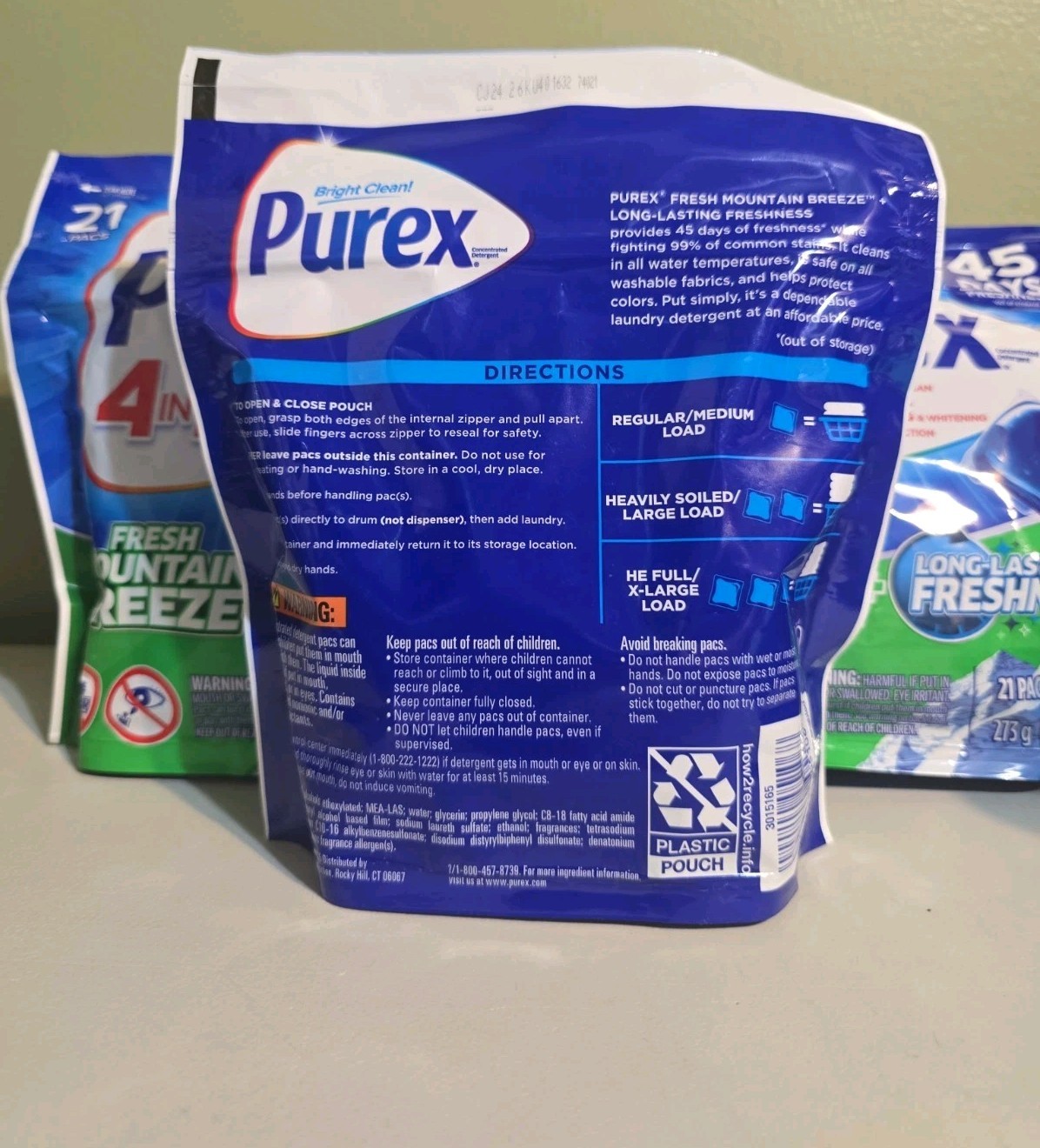 3 Pack Of 21 Pcs Purex 4-in-1 Laundry Detergent Fresh + Odor Fighter Pacs