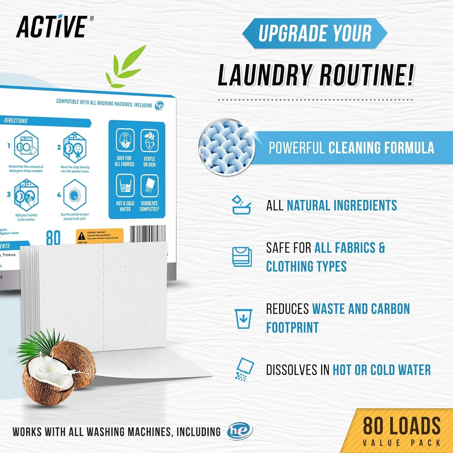 Laundry Detergent Sheets Eco Washing Strips – 80 Loads, Liquidless Fresh Scented