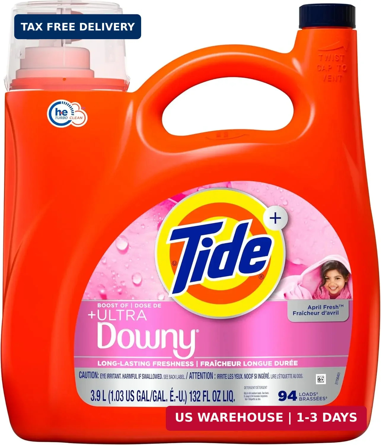 Tide Plus Boost of Ultra Downy Liquid Laundry Detergent, April Fresh Scent, 132