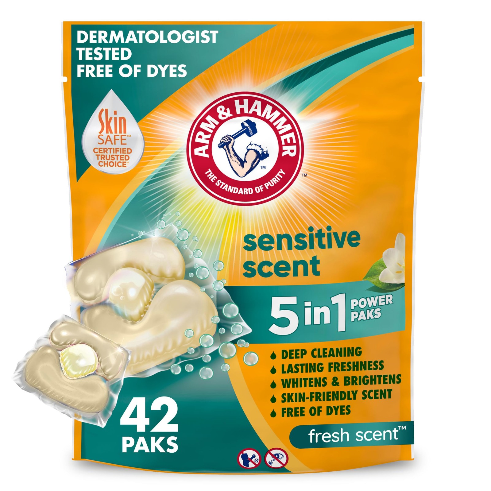 Arm & Hammer Sensitive Fresh Scent 5-IN-1 Power Paks, 42 42 Count (Pack of 1)