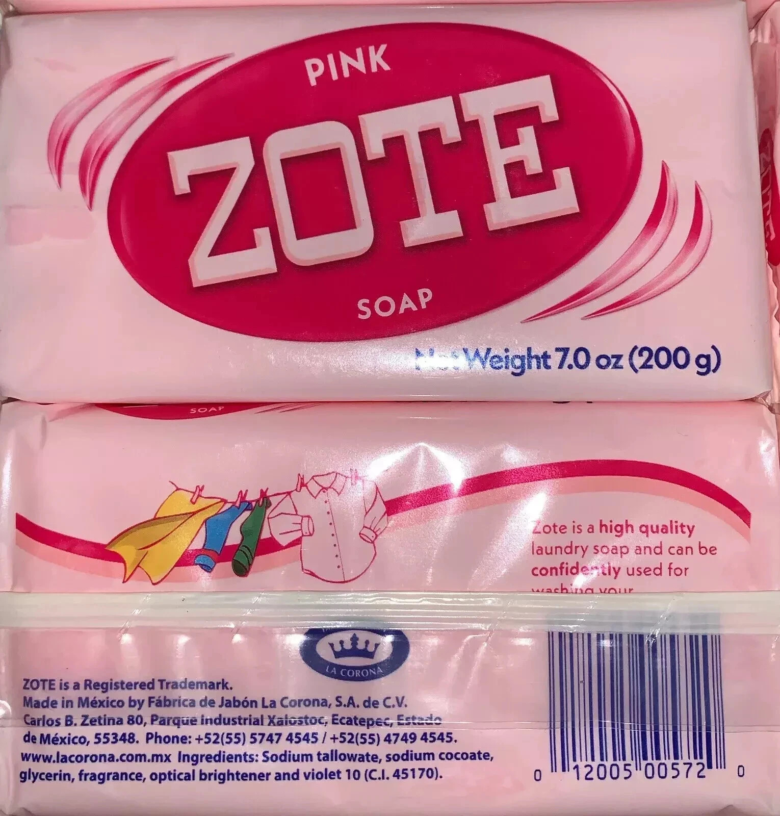 Zote Pink Laundry Soap Hand Wash Soap for Stains 200g 7 Oz 12 Bar Jabon