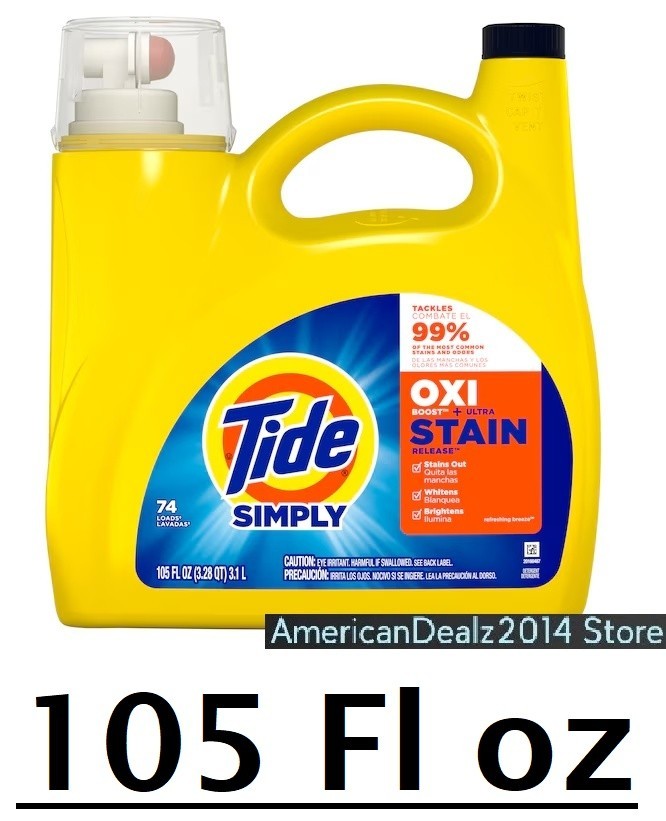 Tide Simply OXI + Stain Refreshing Breeze HE Laundry Detergent 74 Loads 105 oz