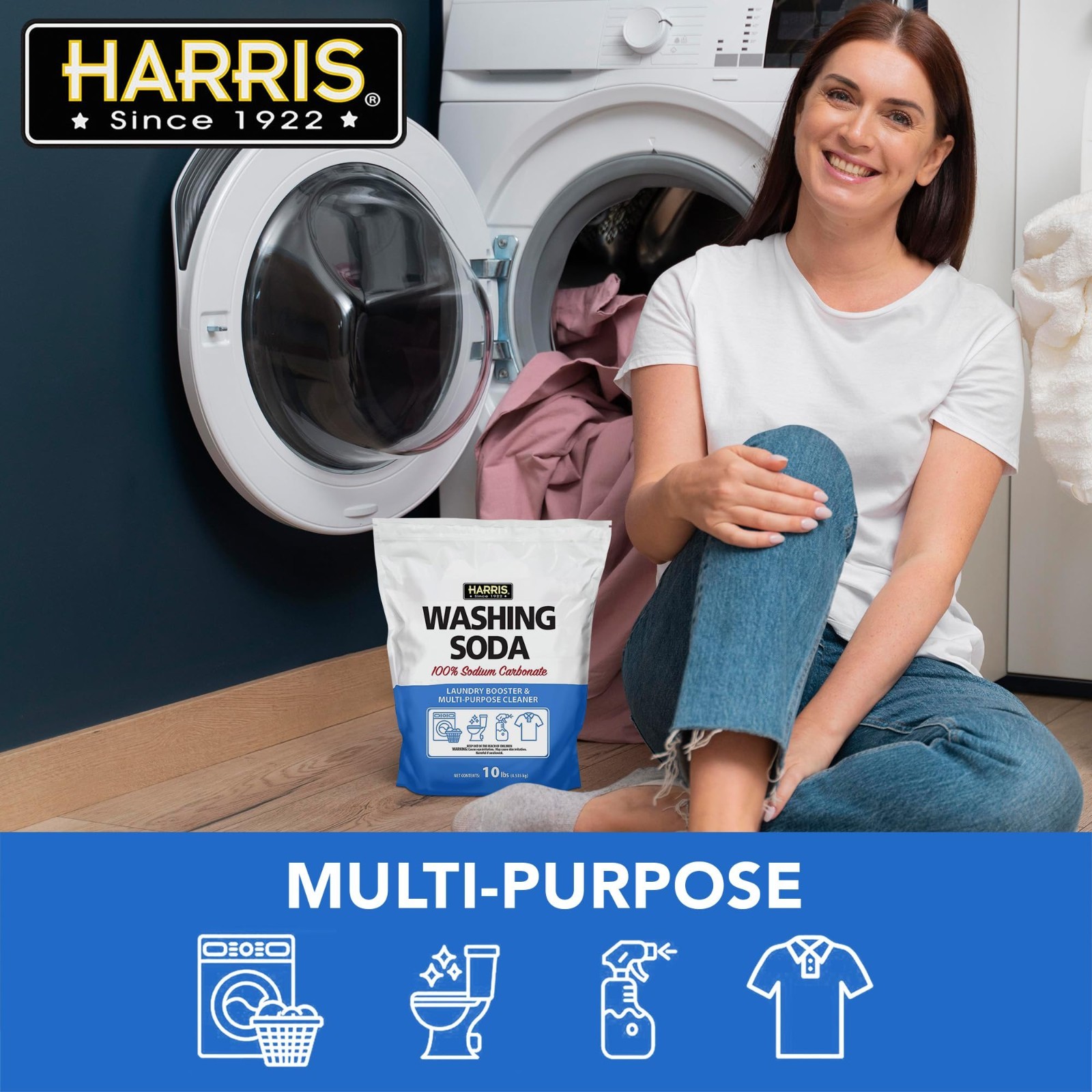 Laundry Booster Washing Soda, Sodium Carbonate, 10lb – Fragrance-Free Multipurpo
