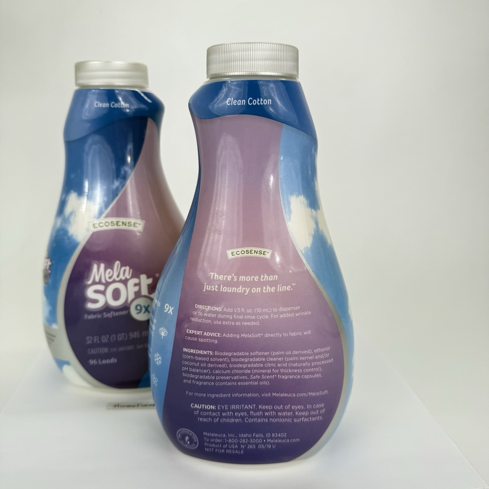2x MelaSoft CLEAN COTTON Fabric Softener 32oz Concentrated 9x Plant Based EcoSof