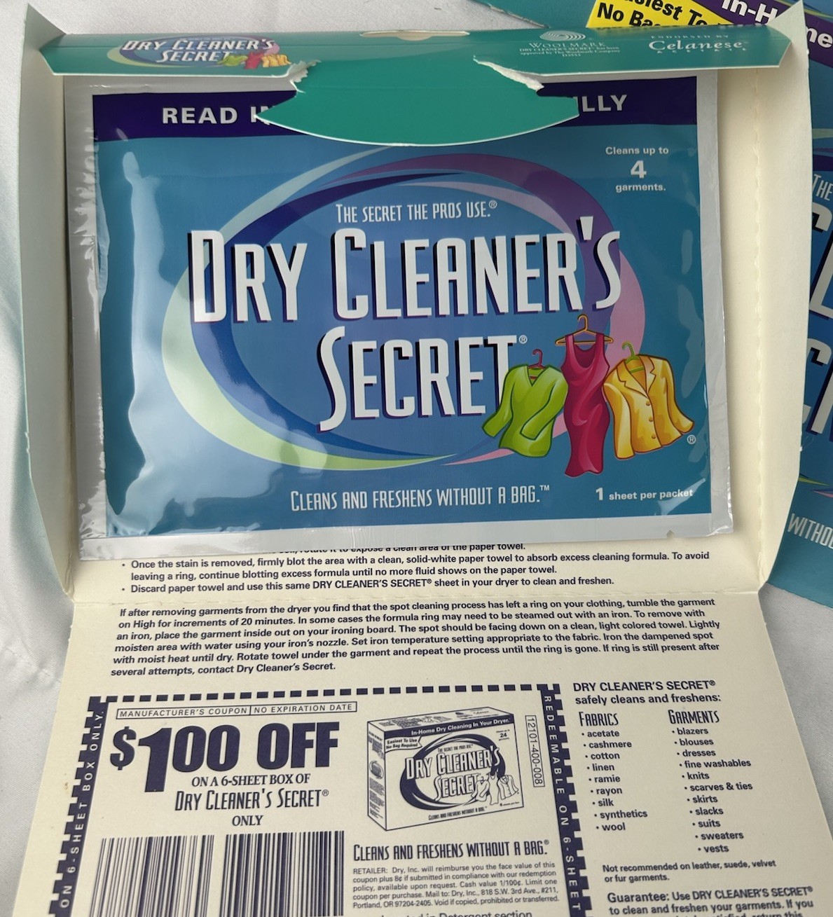 Dry Cleaners Secret 5 Sheets Total Dry Clean At Home NEW Vintage 2003