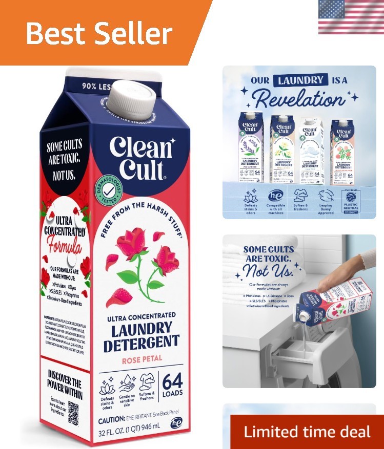 Eco-Friendly Ultra Concentrated Laundry Detergent – Rose Scent, 64 Loads, 32 oz