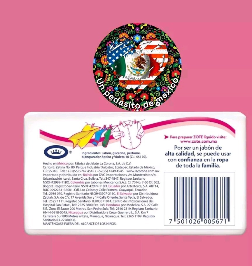 Zote Pink Laundry Soap Washing Clothes 14oz Bars Detergent Kitchen Jabon(6 PACK)