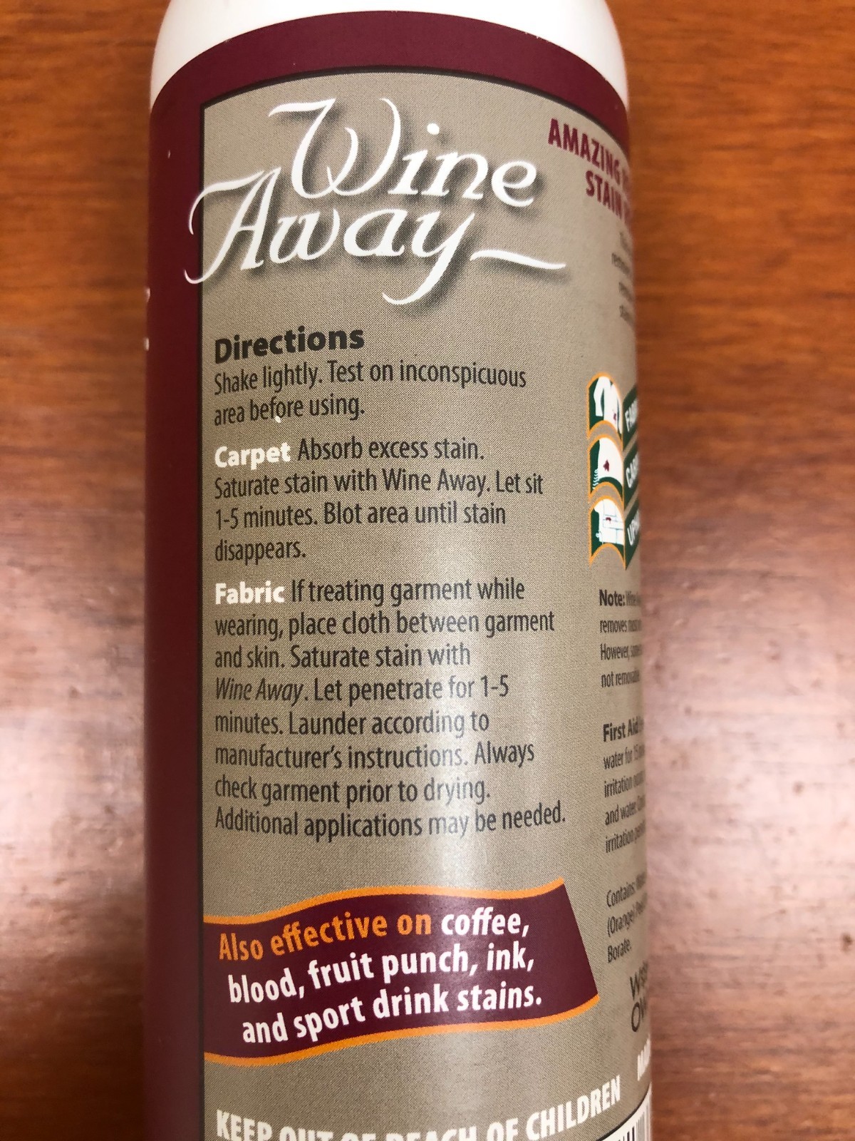Wine Away Red Wine Stain Remover 12oz Set of 3 Citrus Fabric Carpet & Laundry Sp