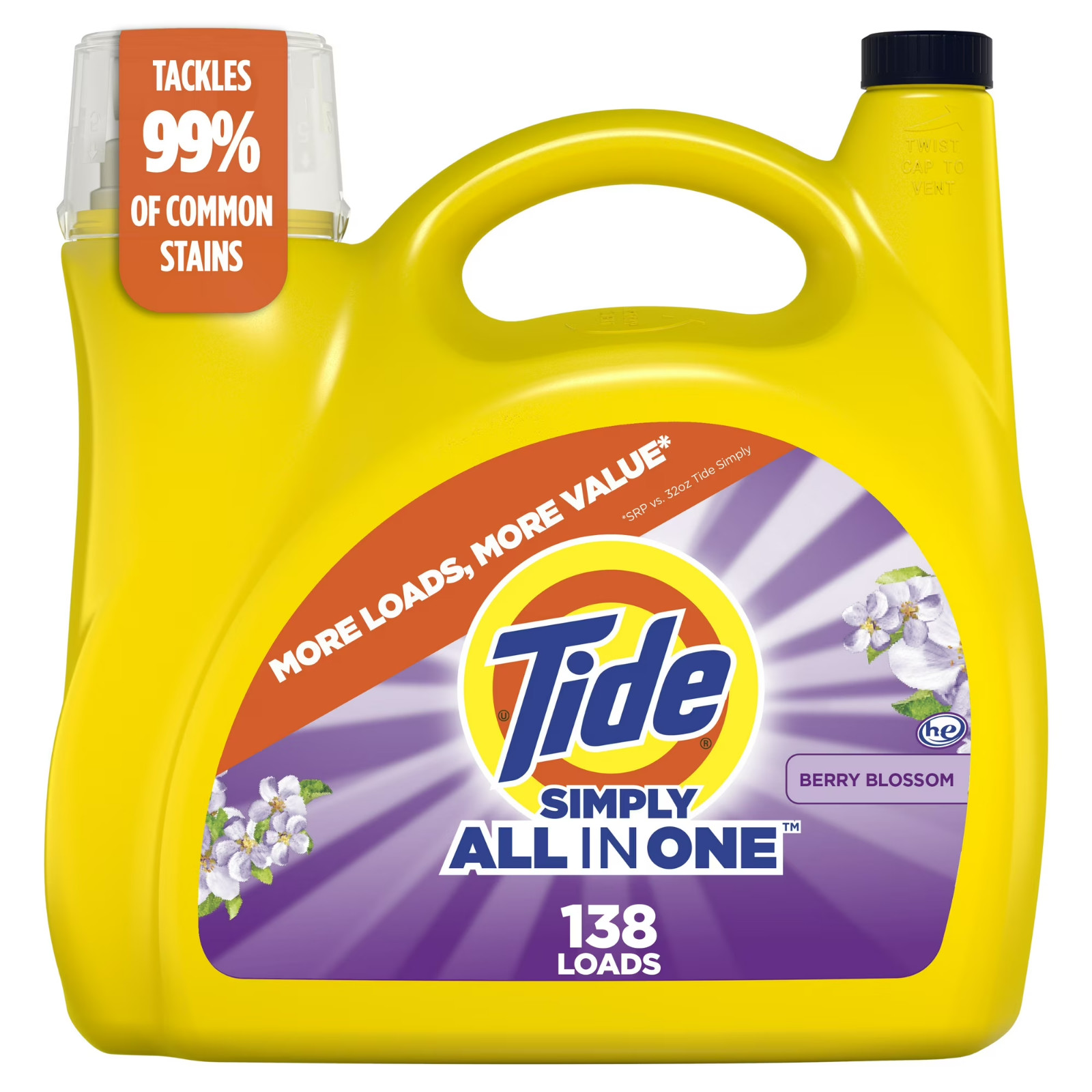 3P Tide Simply All-in-One Liquid Laundry Detergent Berry Blossom Scent 138 Loads
