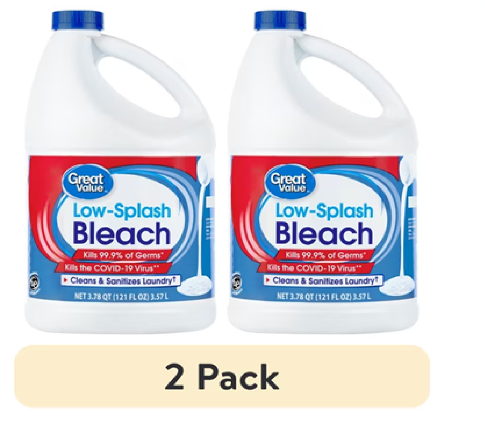 Great Value Low Splash Concentrated Bleach 121 fl oz 2 Pack