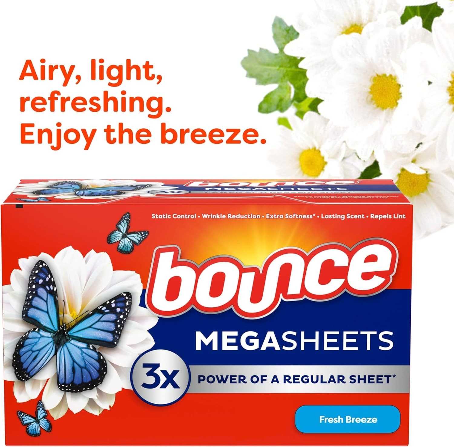 Bounce Wrinkle Guard Mega Fabric Softener Dryer Sheets, 130 Ct
