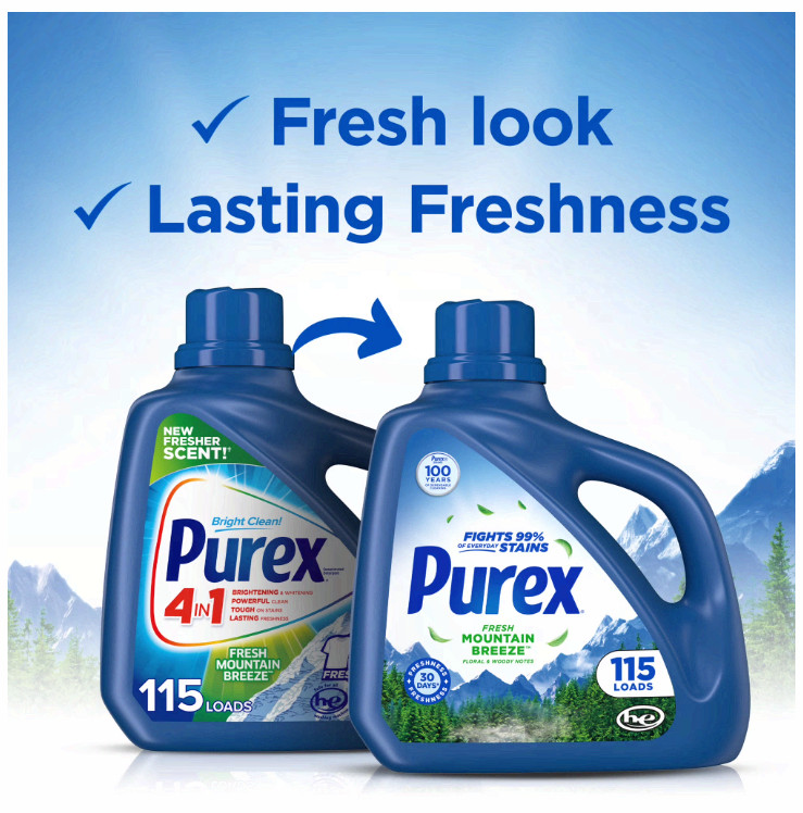 Purex Fresh Mountain Breeze Liquid Detergent, 150 fl oz, 115 loads