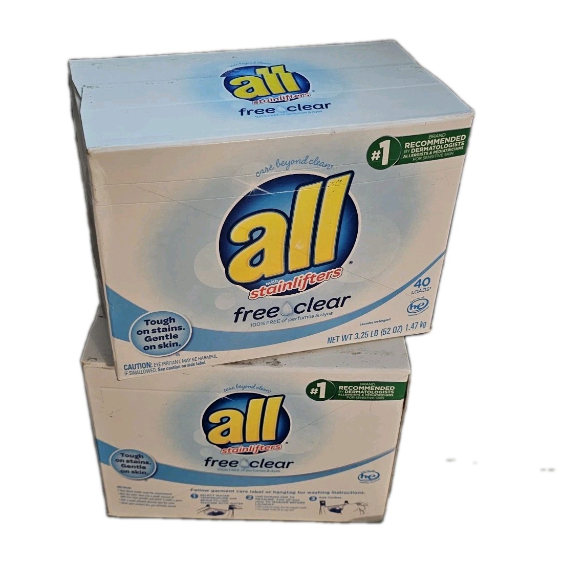 Lot Of 2 All Free & Clear Powder Laundry Detergent Sensitive Skin 52oz 40 Loads