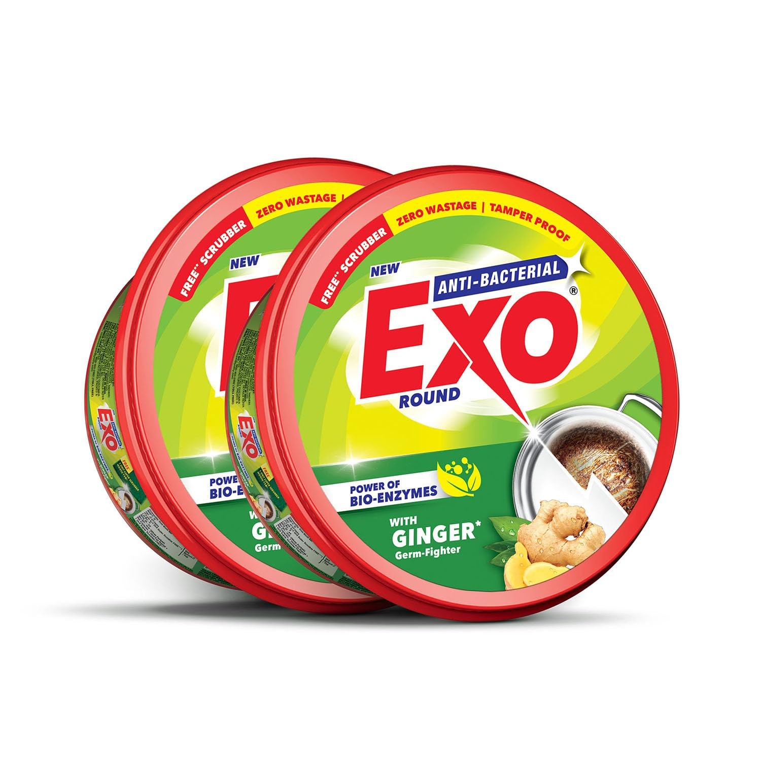 Exo Round Dishwash Bar 700g x 2 | Anti-Bacterial, Ginger, Tough Grime Cleaner
