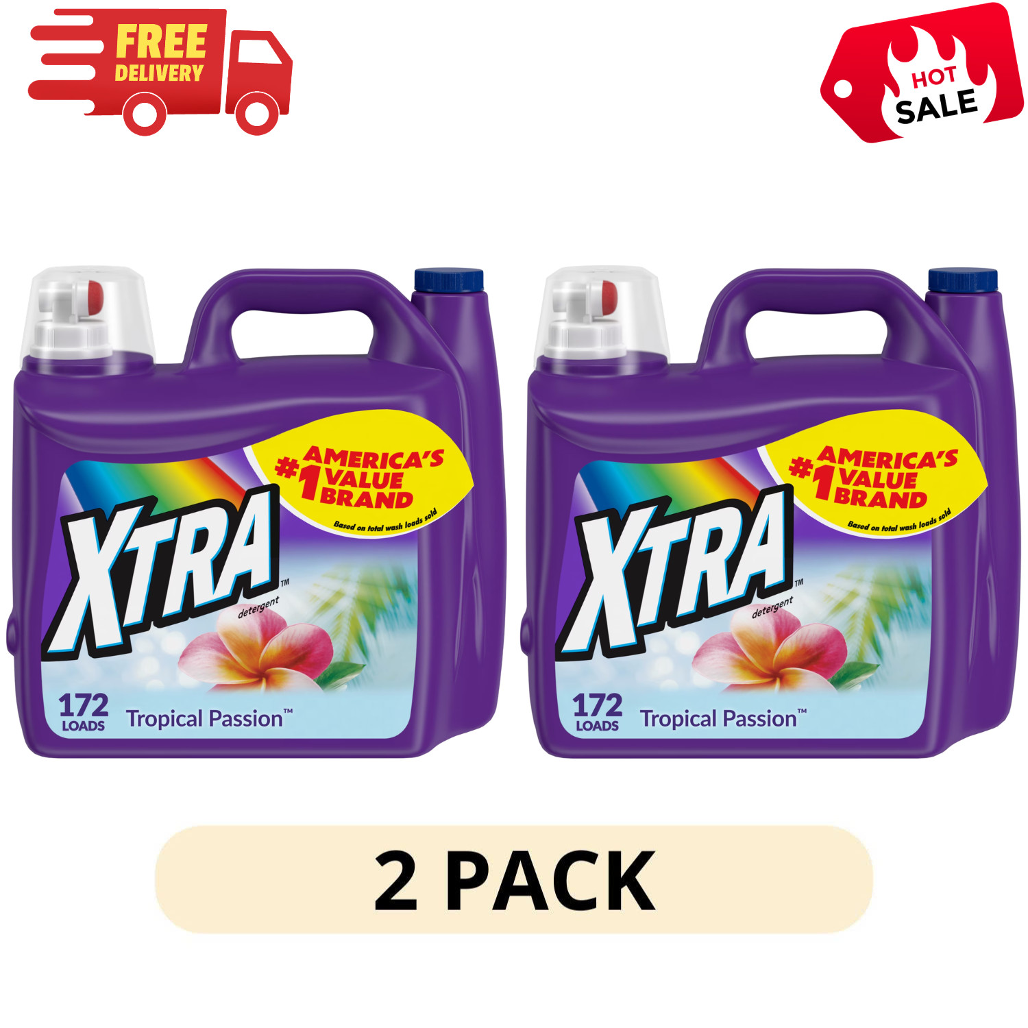(2 pack) Xtra Tropical Passion Liquid Laundry Detergent 206.4 fl oz, 172 Loads