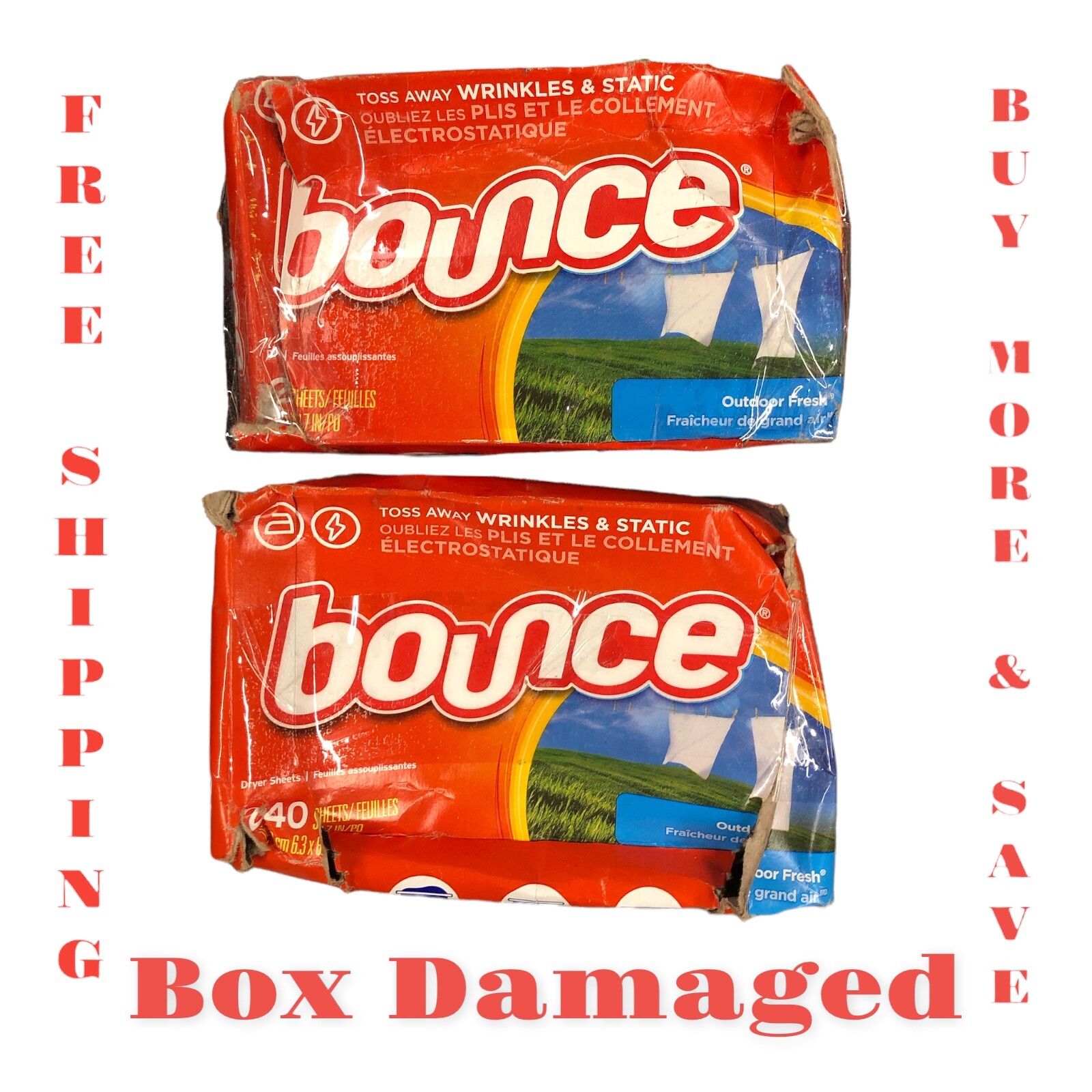 2 Pack Bounce Outdoor Fresh Fabric Softener Dryer Sheet – 240 Ct Each Box Damage