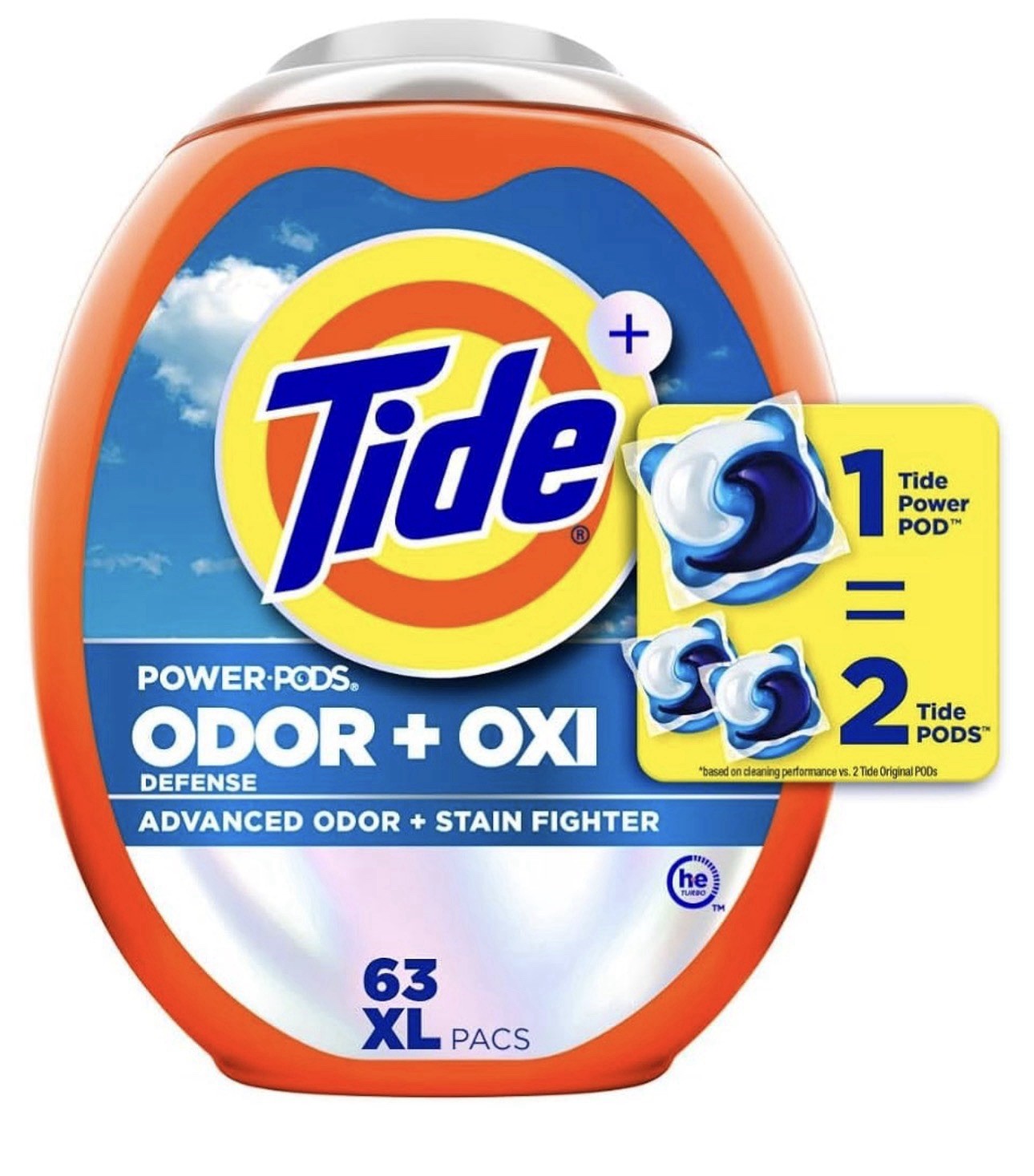 Tide Power PODS Odor Defense Oxi Laundry Detergent Pacs,Original Scent,63 Count