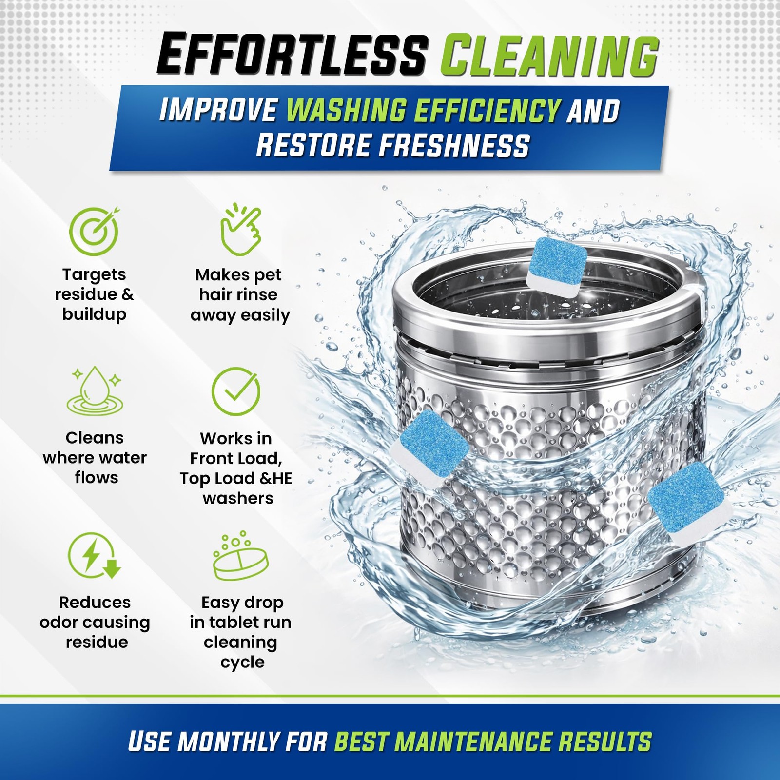 True Fresh Washing Machine Cleaner Tablets 25 Count (Pack of 1), White & Blue